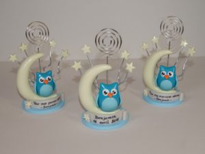 Hibou sur lune pour baptême