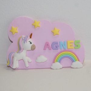 Plaque de porte Licorne et arc-en-ciel, avec prénom personnalisable